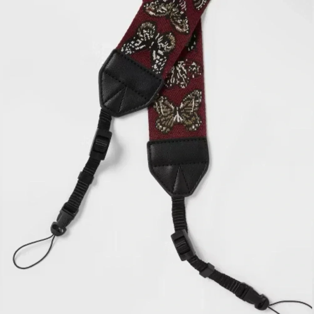 Camera strap Maroon Butterfly faux leather holds up to 10lbs adjustable lenght